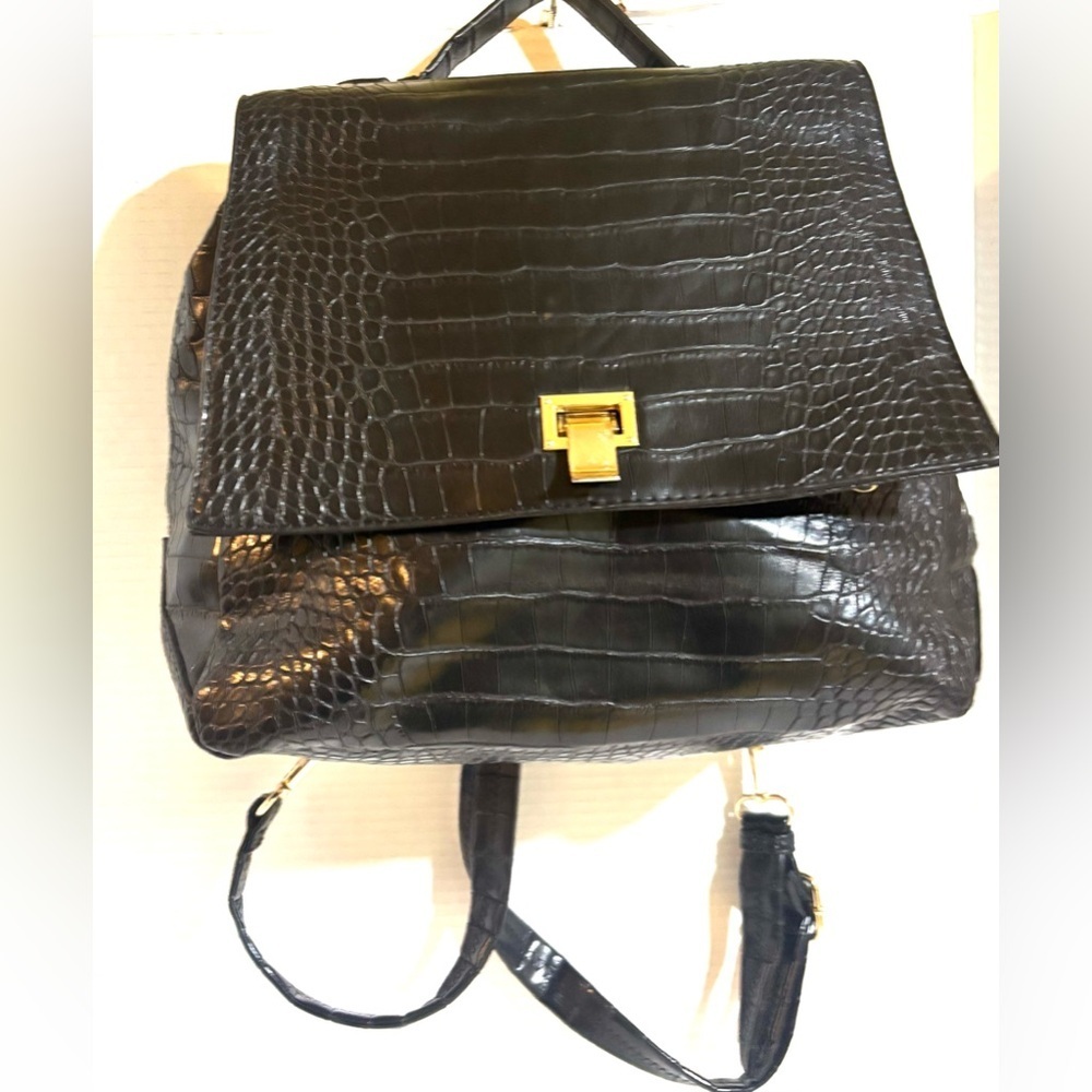 Elegant Black Crocodile-Embossed PVC leather Backpack